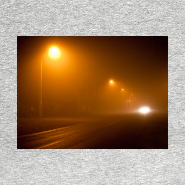 Road in a very foggy night by naturalis